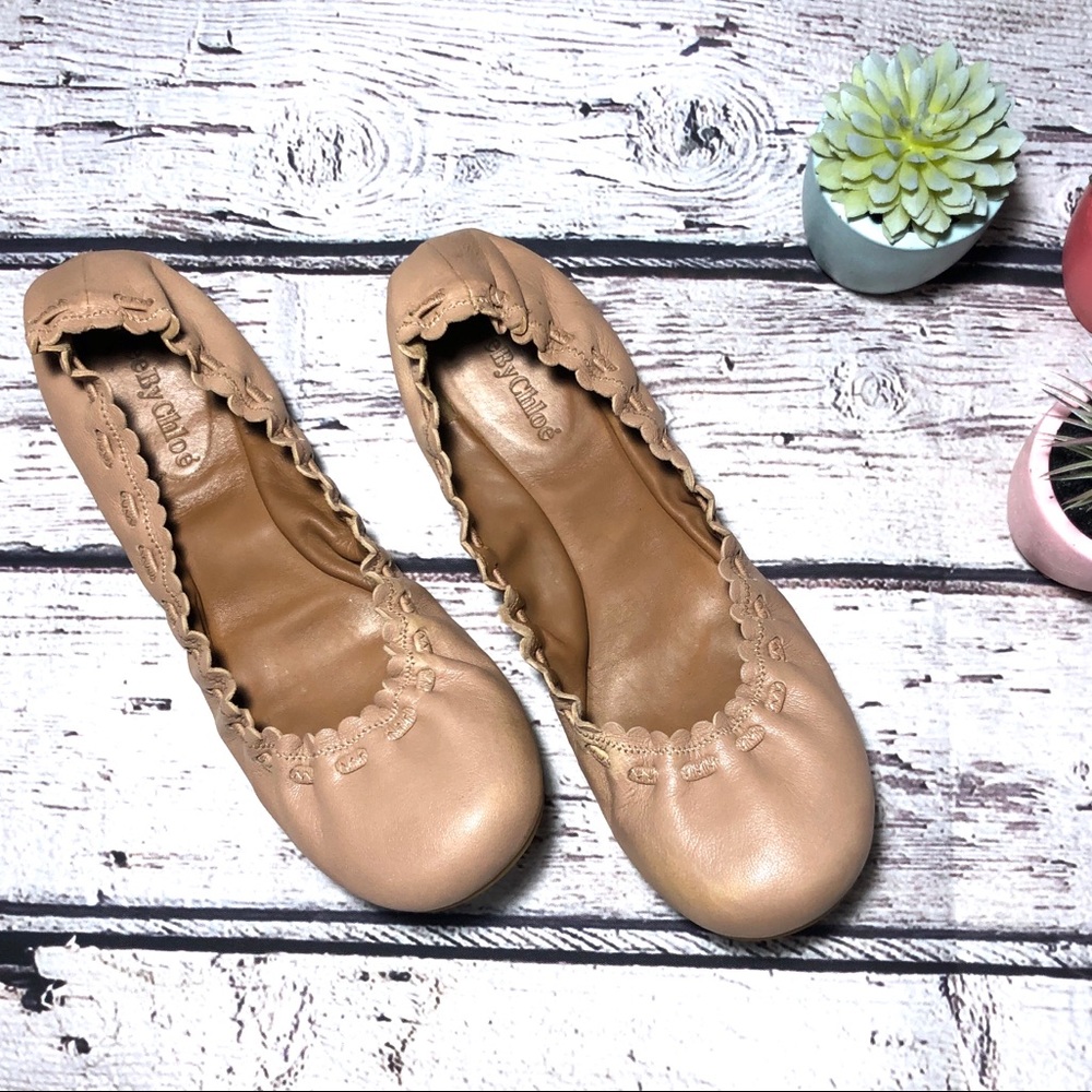 See By Chloe | Jane Scalloped Ballet Flats Nude